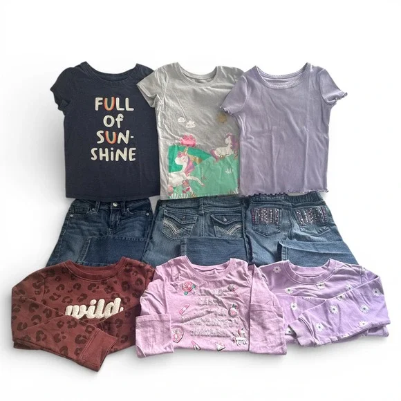 Girls Lot Size 5T Unicorn Jeans Tops Sweatshirt Bundle Cat & Jack Jumping Beans - Picture 1 of 10